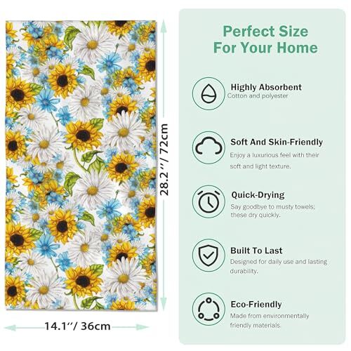 2 Pack Summer Flowers Hand Bath TowelSunflowers and Daisy Decorative Bath Tow... - Picture 2 of 8