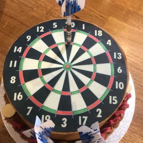 DART BOARD PERSONALISED ROUND EDIBLE BIRTHDAY CAKE TOPPER DECORATION - Picture 3 of 13