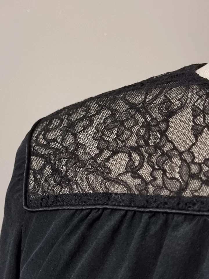 MAJE : BLOUSE NOIRE 100 % SOIE DENTELLES BOHEME BLUSE SHIRT - Photo 4/4