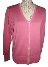 Lady Hathaway brand pink silk & cotton v neck cardigan sweater, ladies' size L