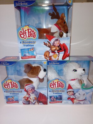 Elf On A Shelf Pets Lot of 3:  Arctic Fox St. Bernard Reindeer with books NEW