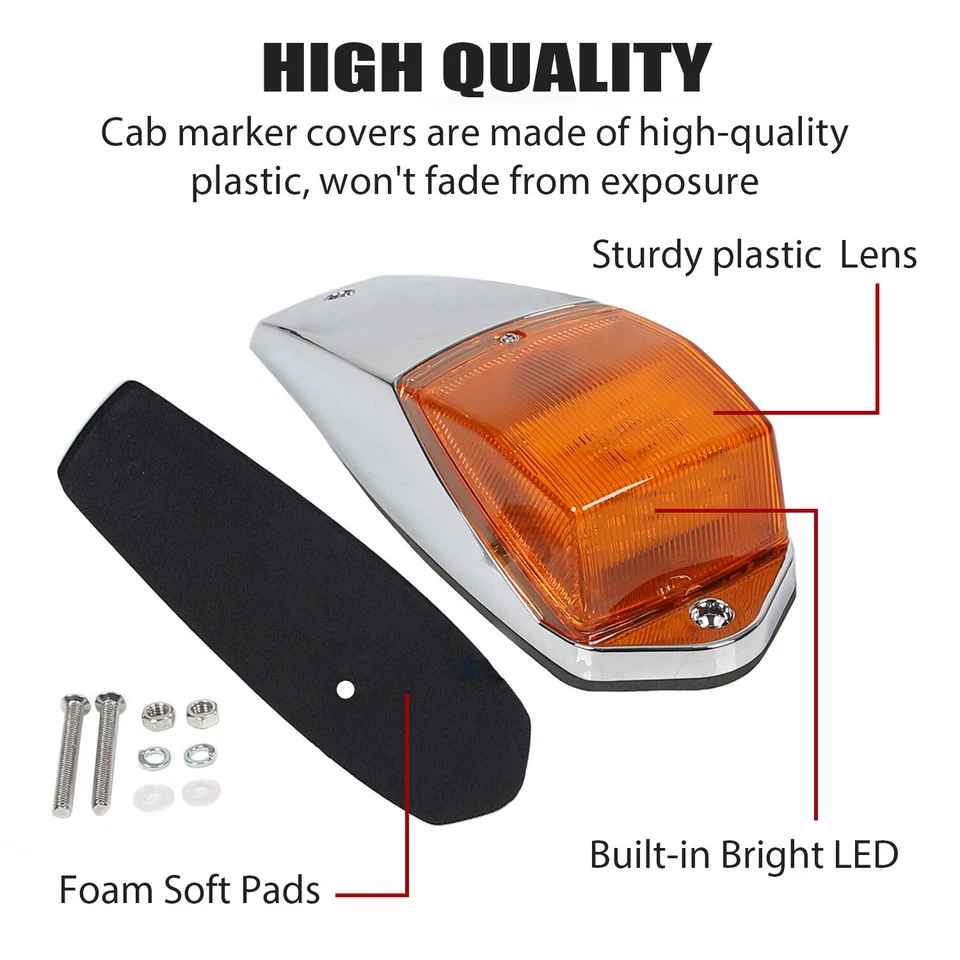 5x 31LED Cab/Roof Marker Lights For Peterbilt Kenworth Freightliner Amber Chrome Foto 3 de 4