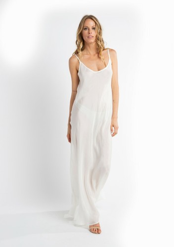 Vacances 100% Seda Slip Maxi Vestido Largo Blanco Tamaño S/M nuevo con  etiquetas | eBay