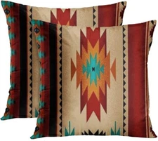 Set of 2 Western Throw Pillow Covers 16x16 Inches Decorative Brown Geometric ...