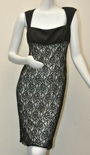 NEW with TAG David Meister Black Lace on White Fitted Cocktail Evening Dress 10