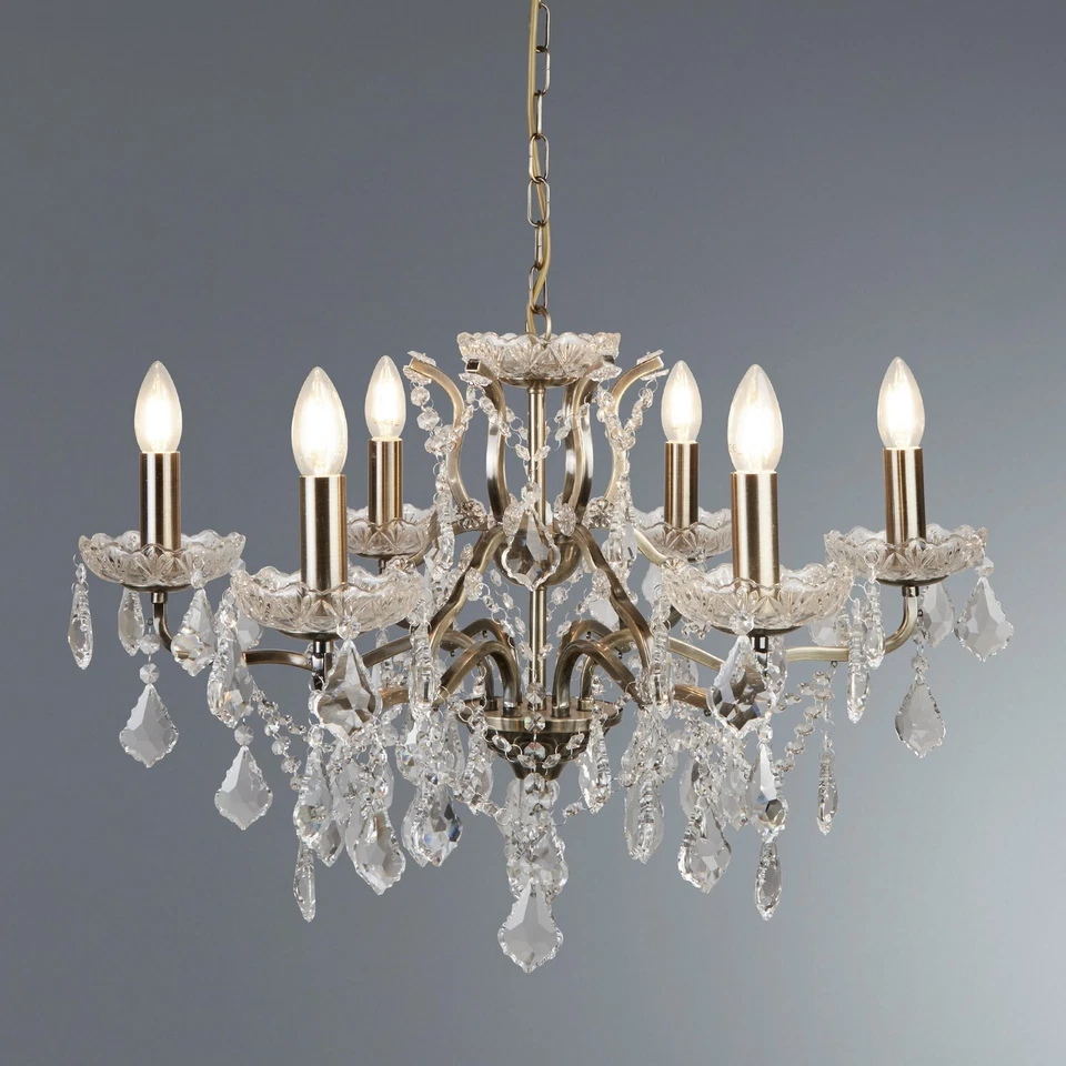 6 Lights Antique Brass Ceiling Fitting Chandelier Light with Clear Crystal Drops - Image 2 of 2