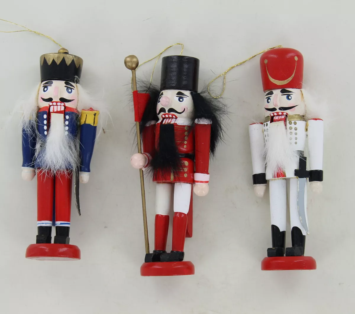 Set of 3 Nutcracker Ornaments Red White Blue eBay