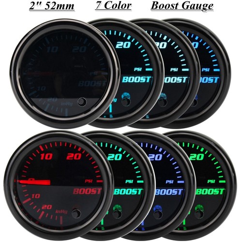 2'' 52mm Turbo Boost Gauge Vacuum Press Meter 7 Color LED Black Len 12V - Picture 4 of 20