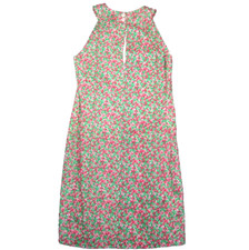 VTG Lilly Pulitzer Halter Shift Dress Womens 4 Pink Green Floral Keyhole Zip 90s