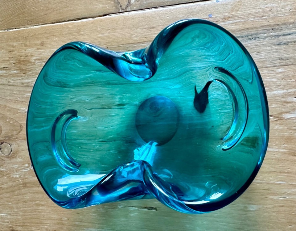 Vintage Murano Pinched Rim Aqua & Clear Glass Trinket dish / Ashtray eBay