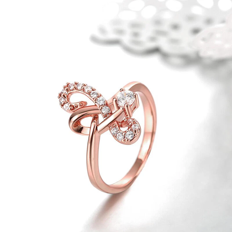 Новый 18K розовое золото покрытием кристалл Infinity дизайн свадебное обручальное кольцо размер 8 - Изображение 3 из 4