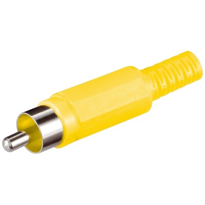 Cinch-Stecker RCA Plug vernickelt mit Kabel-Knickschutz gelb