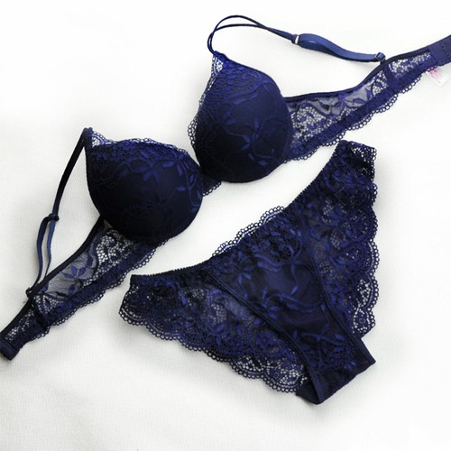 Moda Encaje Azul Real Negro Mujeres Damas Ropa Interior Push-up Sujetador y Panty Conjunto - Imagen 34 de 35