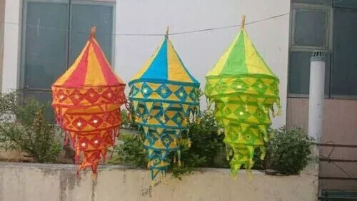 Wholesale 20PC Of Indian Decorative Lamp shade Cotton Fabric Collapsible Lantern - Foto 12 di 14