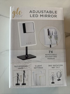 GloTech Calypso Adjustable LED Rechargeable Lighted Vanity Beauty Mirror OpenBox