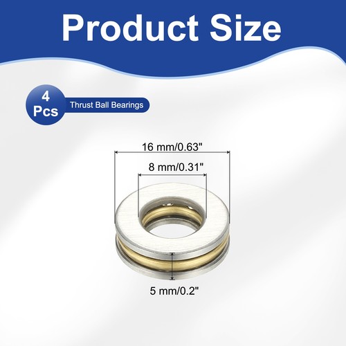 Thrust Ball Bearings 8x16x5 mm, 4 Pcs Single Row Roller for System, Silver - Afbeelding 2 van 7