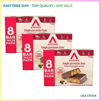 Atkins High Protein Bar, Chocolate Peanut Butter, 16g of Protein, 24 Count