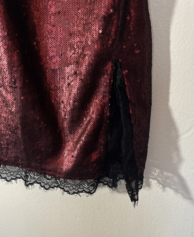 Motel Romini мини-платье красный мини блестки Sz L обтяжку сексуальный скольжения платье кружева вамп - Изображение 2 из 4