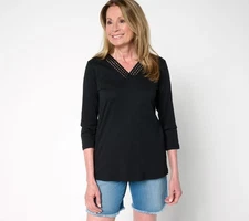 Fashion Women's Top Sz M Slub Knit Braided Beauty V Neck Black A686375