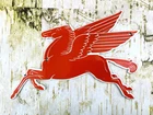 VINTAGE THICK, HEAVY MOBIL RED PEGASUS MOBILOIL GASOLINE GAS OIL PORCELAIN SIGN