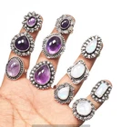 BULK !! Amethyst & Moonstone Gemstone Wholesale Lots 925 Silver Plated Rings