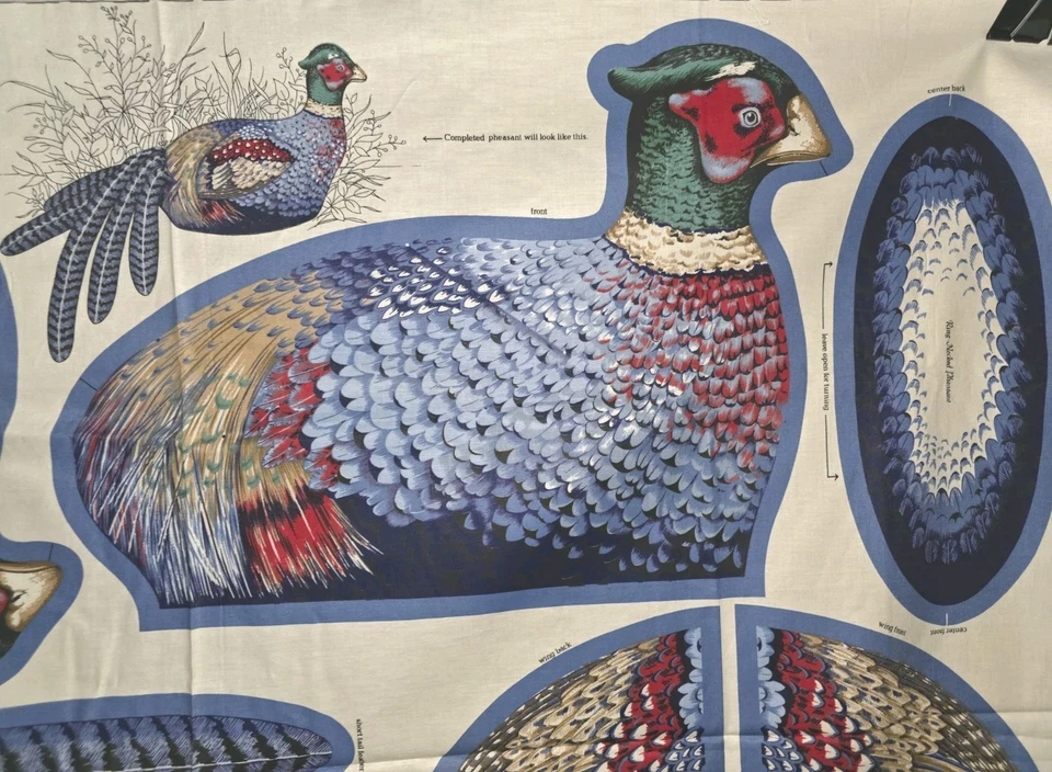 Panel de tela de pájaro faisán con cuello de anillo azul corte y costura estampado de cranston vintage Foto 3 de 4