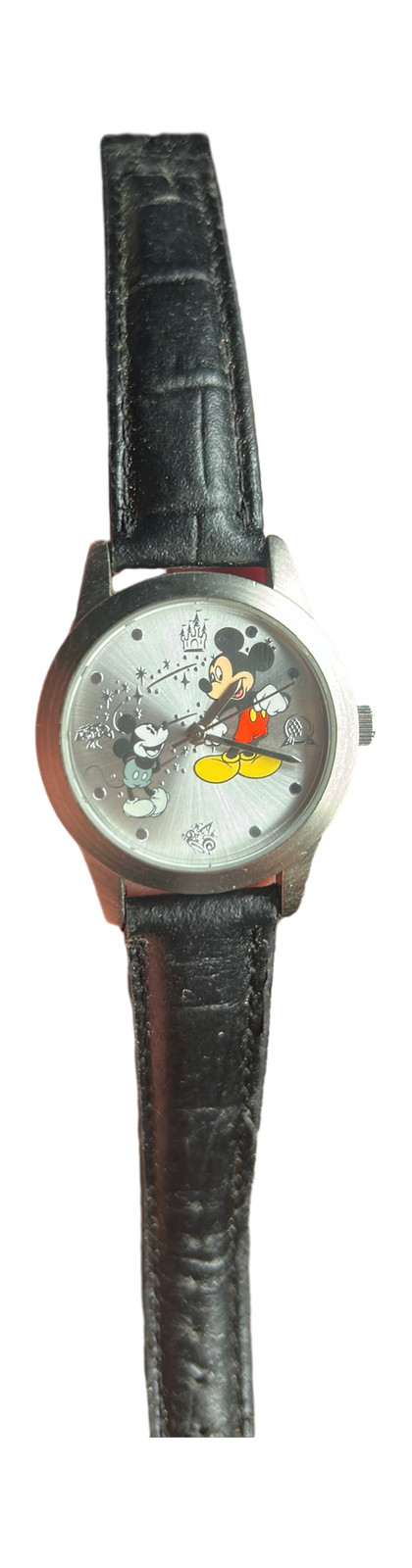 Disney Mickey Mouse Through Years Quartz Watch Black Leather 38mm