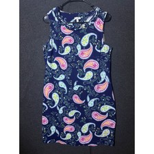 Talbots LP Blue Paisley Sleeveless Cotton Dress Stretchy Coastal Summer Resort