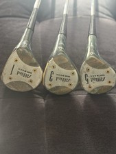 Vintage Allied Persimmon Wooden Golf Driver 3 Wood And 5 Wood Aqua Blue