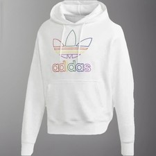 Adidas Originales Orgullo Arco Iris Logo Trifolio Sudadera con Capucha Blanca Unisex Pequeña Sudadera