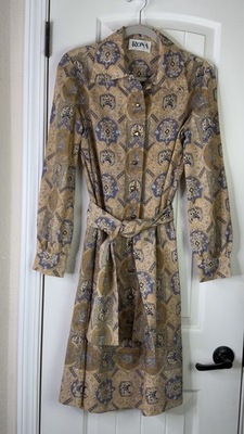 #ad VTG Rona New York Dress Women Beige Blue Paisley Secretary Belted L S 80s Retro $49.99