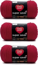 Super Saver Cherry Red Yarn - 3 Pack of 198g/7oz - Acrylic - 4 Medium (Worste...