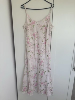Per Una M&S Linen Floral Maxi Dress UK 18 Pink Rose Y2K Cottagecore Summer Vtg - Image 1 of 4