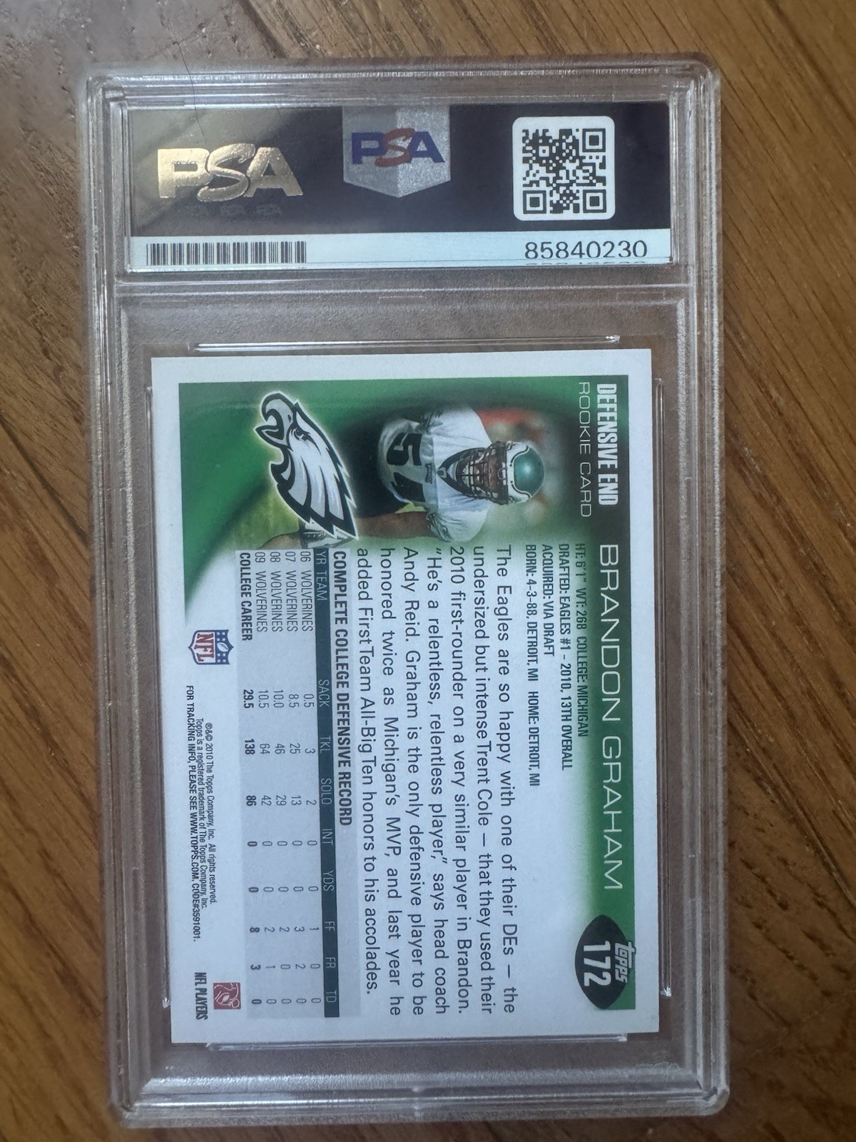 Brandon Graham signed auto 2010 Topps Football Eagles PSA 10 Auto 01 view 2