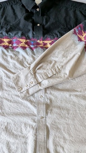 Wrangler Brushpopper Western Shirt XL Aztec Southwest Pearl Snap Black Gray - Picture 8 of 12