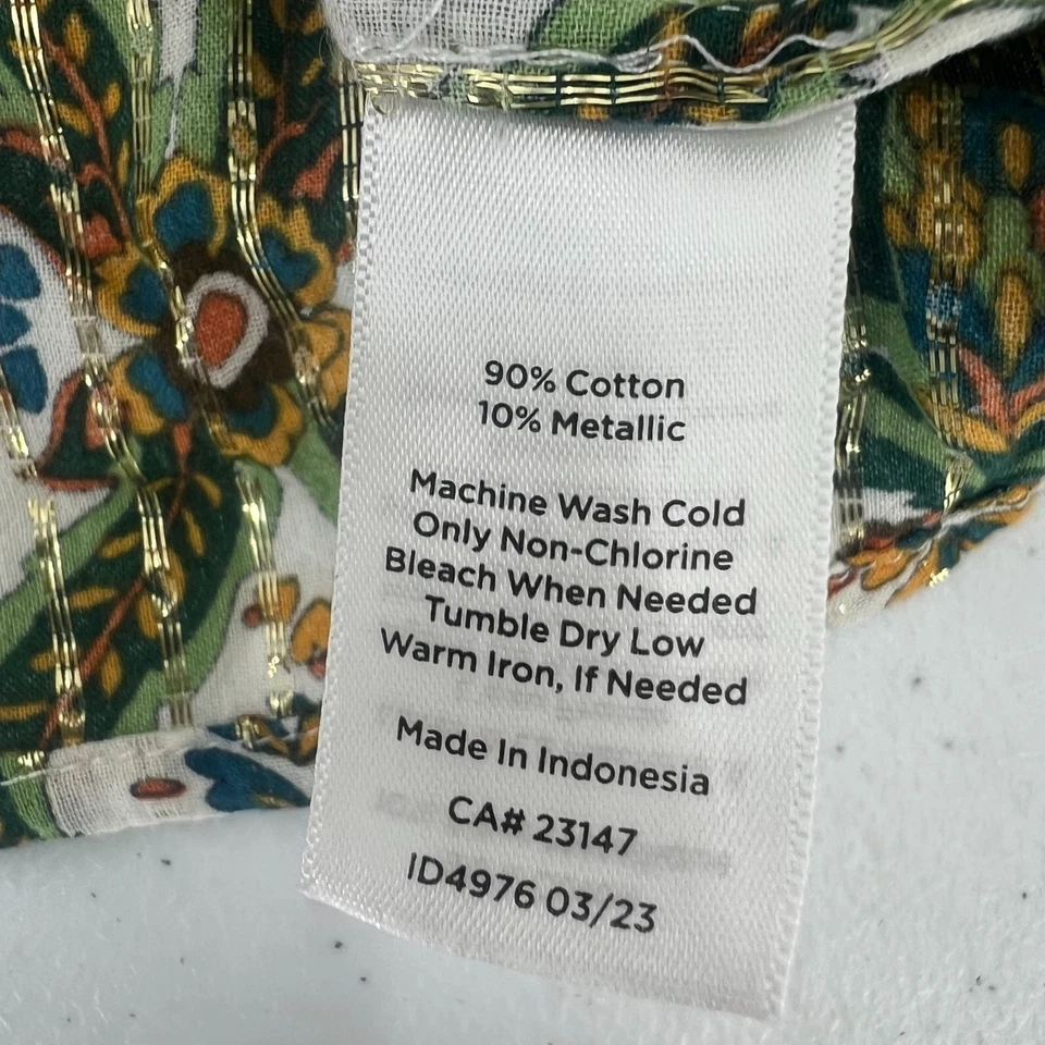 Blusa Talbots Algodón Metálico XL Blanca Estampado Floral Manga Larga Vacaciones Top Foto 4 de 4