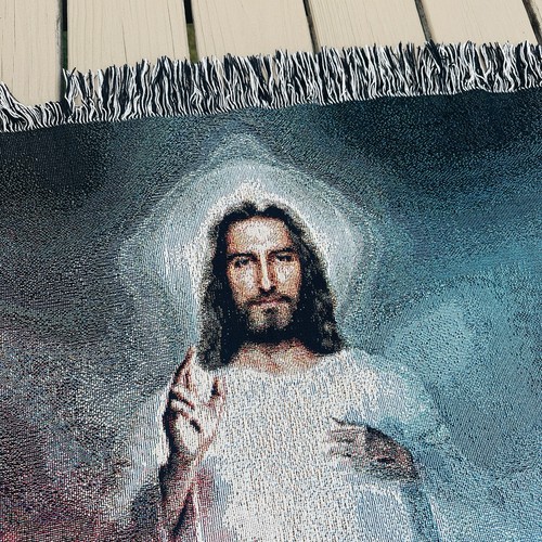 Christian Tapestry Throw Blanket 55x40 Divine Mercy Jesus I Trust In You Fringed - Picture 3 of 13