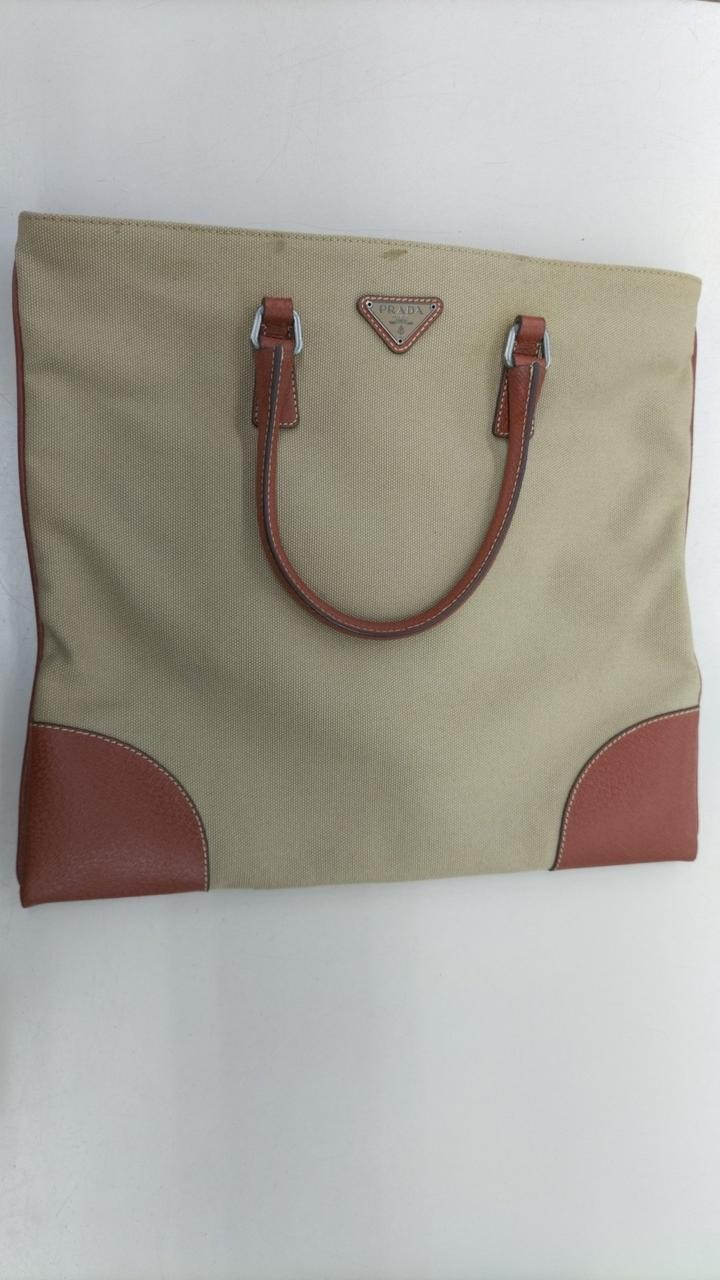 Prada Black Canvas Tote Bag with Leather Accents