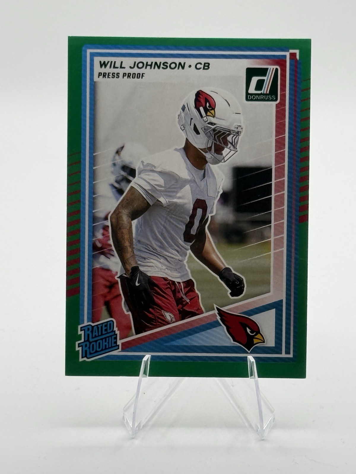 2025 Panini Donruss - Rated Rookie Will Johnson #396 Press Proof Green (RC)