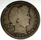1906 P Barber Quarter Dollar 25 Cents Good Circulated Condition - 1871