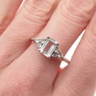 925 Sterling Silver Vintage Real Aquamarine & White Topaz Ring Size 8.75