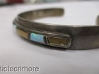 VINTAGE SIGNED M NAVAJO INDIAN OPAL & TIGERS EYE INLAY LINE CUFF STERLING — photo 7