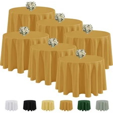 6 Pack Gold Round Tablecloths - 70 Inches Round - Wrinkle and Stain Resistant...