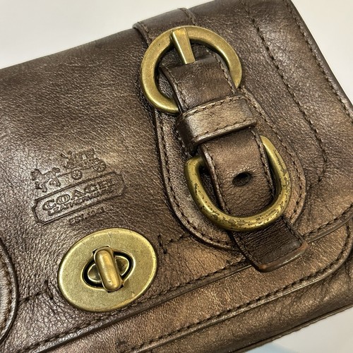 COACH Legacy Garcia Leather Wristlet Clutch Turn Lock Double Buckle Brown Bronze - Picture 2 of 21