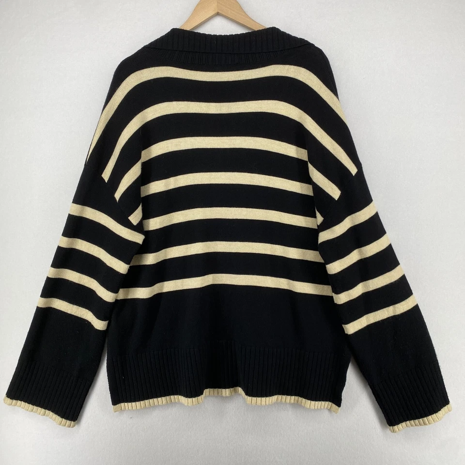 ELLEN TRACY 毛衣 XL 领 V 领舒适条纹套衫套衫蓝色 — 第 2/4 张图片