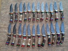 LOT OF 25 8 INCH HANDMADE DAMASCUS STEEL SKINNER KNIFE STAGANTLER W/SHEATH A1