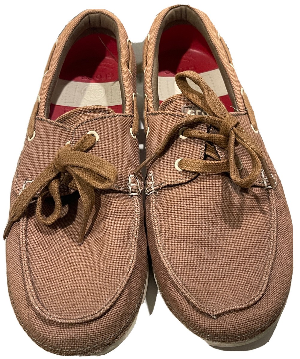 Crocs Mens Shoes Beach Line Boat Slip Ons Loafer Red & Beige  display picture 1