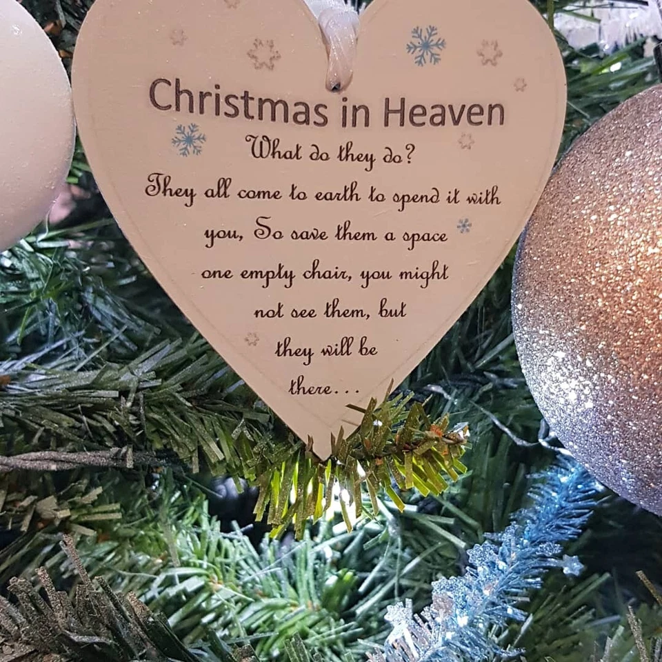 Christmas Tree Hanging Plaque/Decoration Heart Memorial Xmas in Heaven - Image 3 of 4