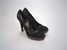 Y2K GUCCI Women's Sz 9.5B Black Platform Suede Heels Pumps Strap + Buckle