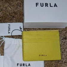 Furla Ladies Credit Card Case Leather Yellow Zip 6 card slots NIB